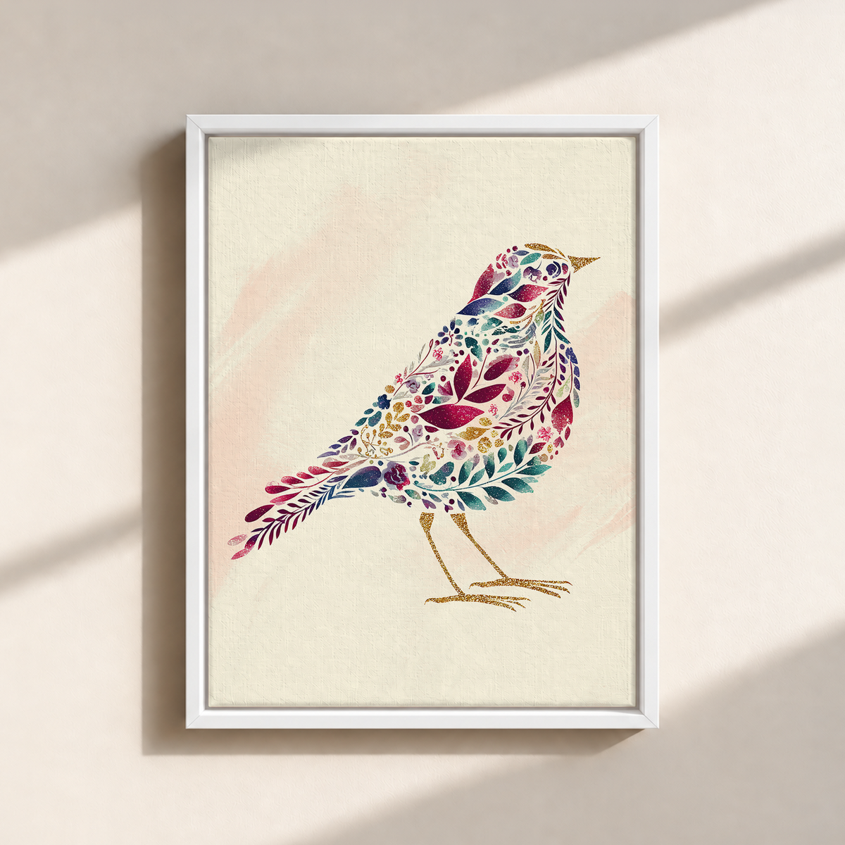 Bird Made By Leaves Canvas Print (Framed)