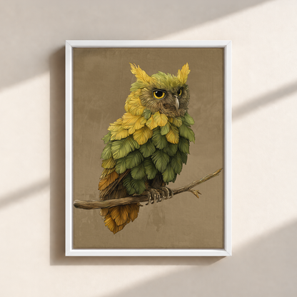 Owl Made By Leaves Canvas Print (Framed)
