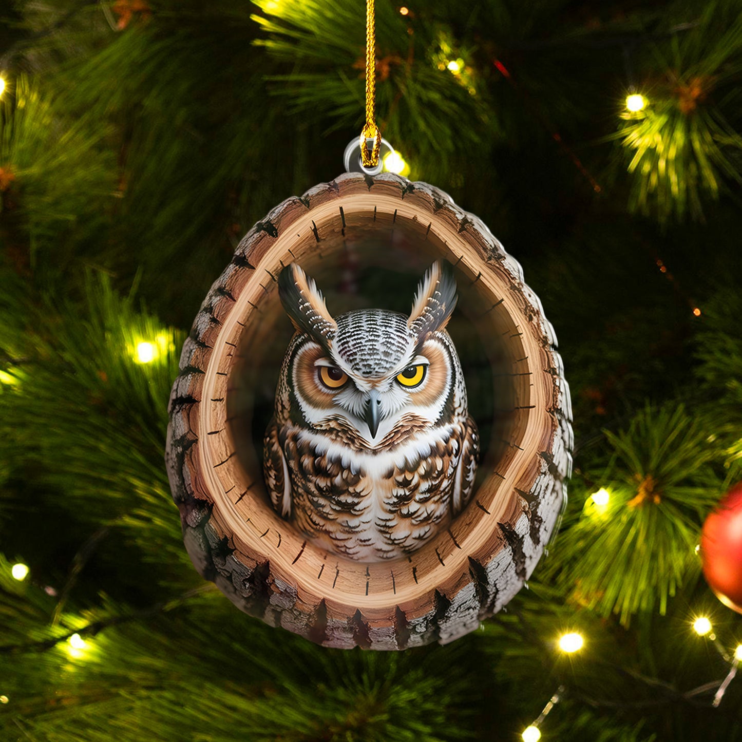 Owl In Tree Hollow Ornament