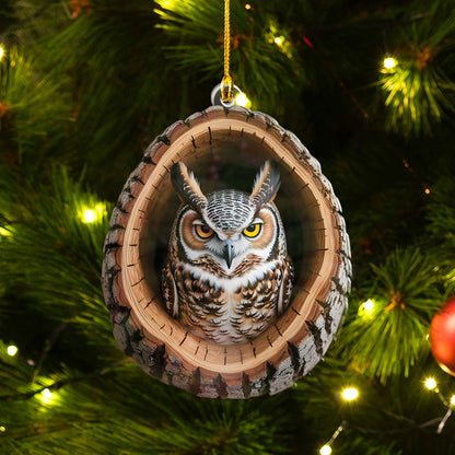 Owl In Tree Hollow Ornament