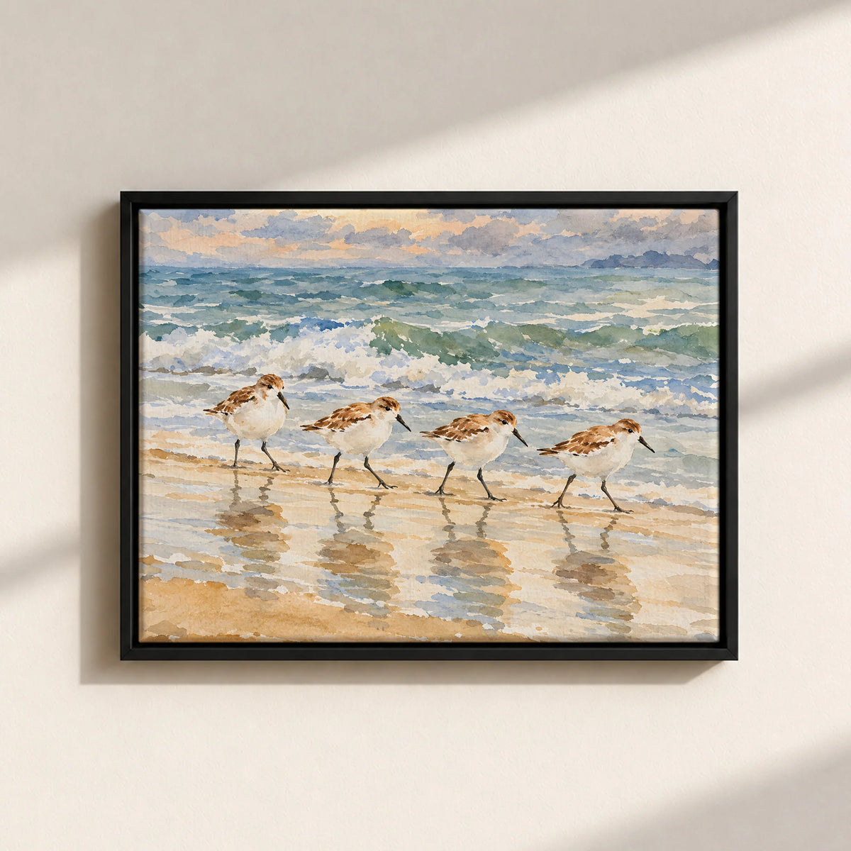Sandpipers By The Shore Framed Canvas Print