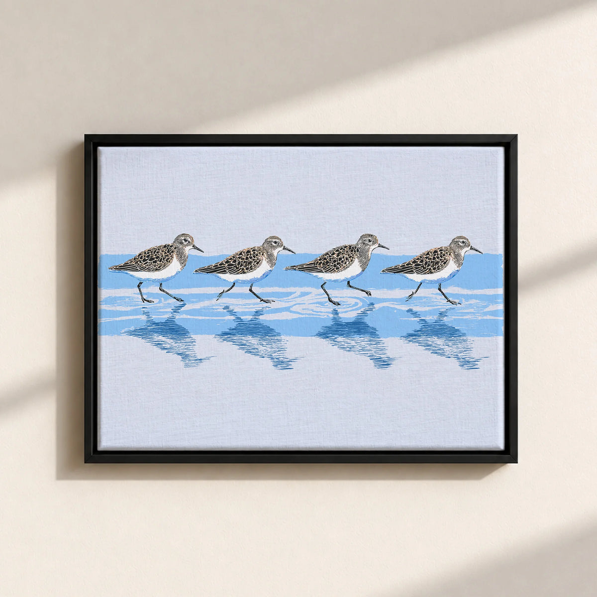 Tidewalking Sandpipers Framed Canvas Print