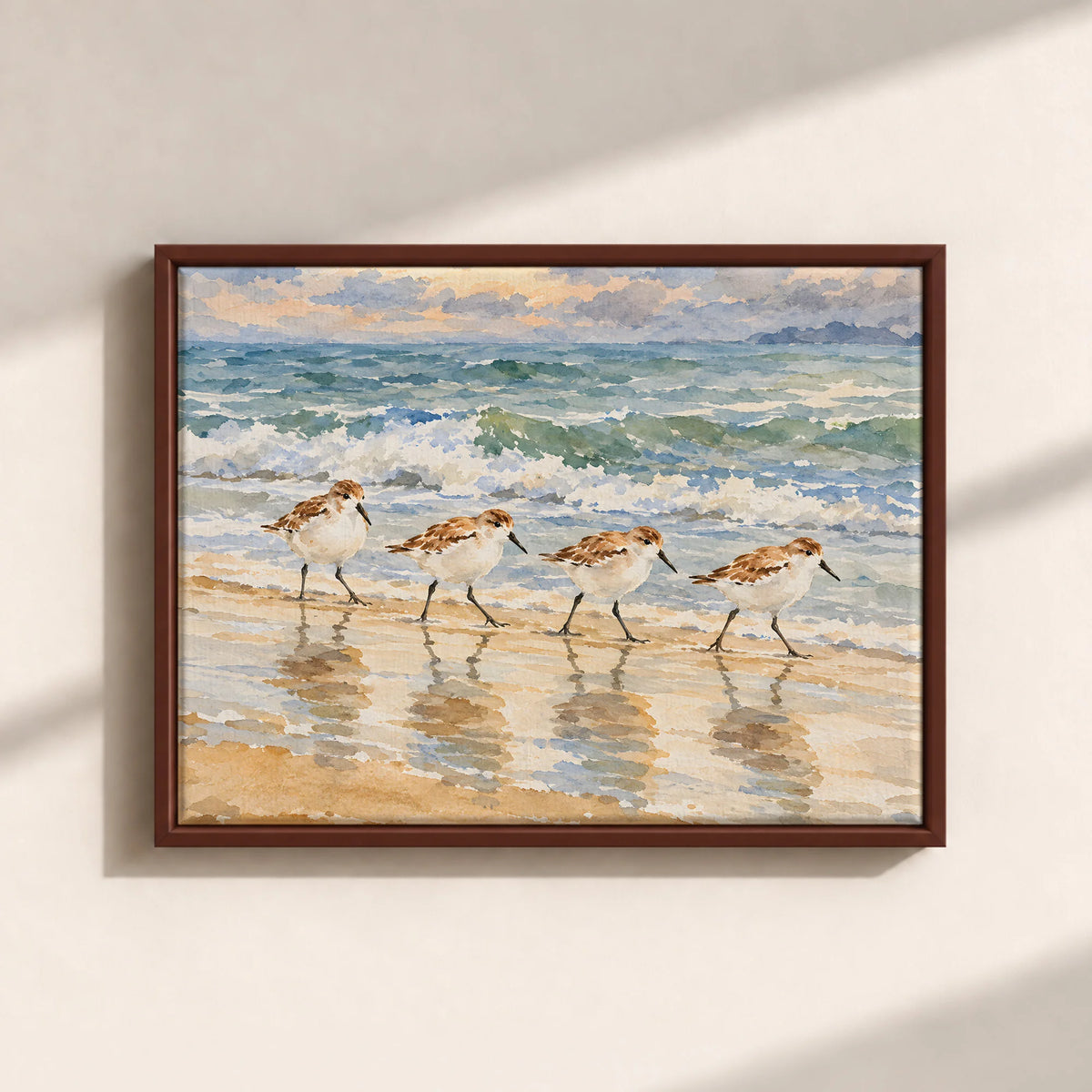 Sandpipers By The Shore Framed Canvas Print