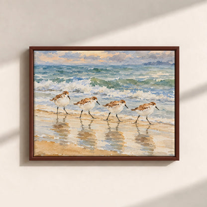 Sandpipers By The Shore Framed Canvas Print