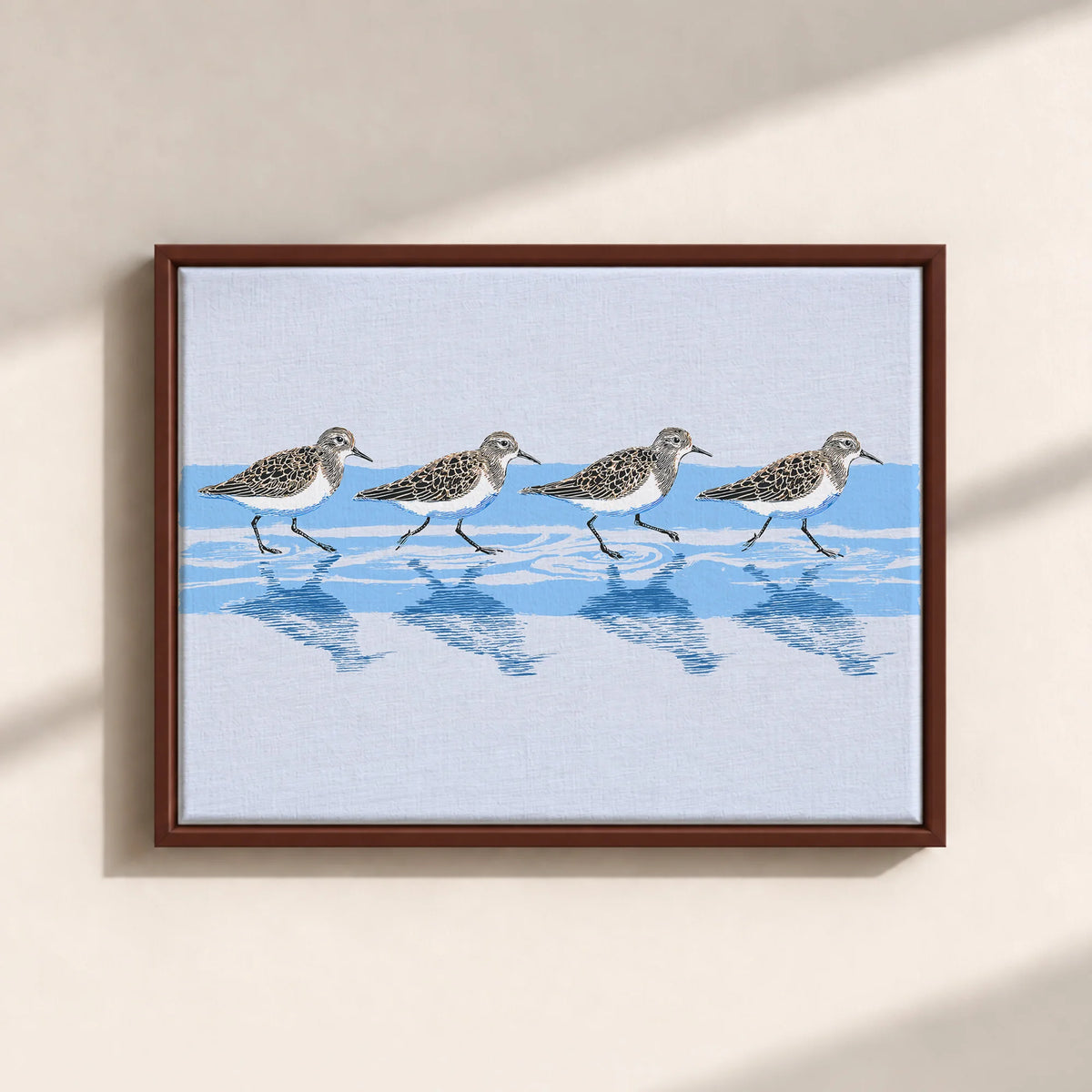 Tidewalking Sandpipers Framed Canvas Print