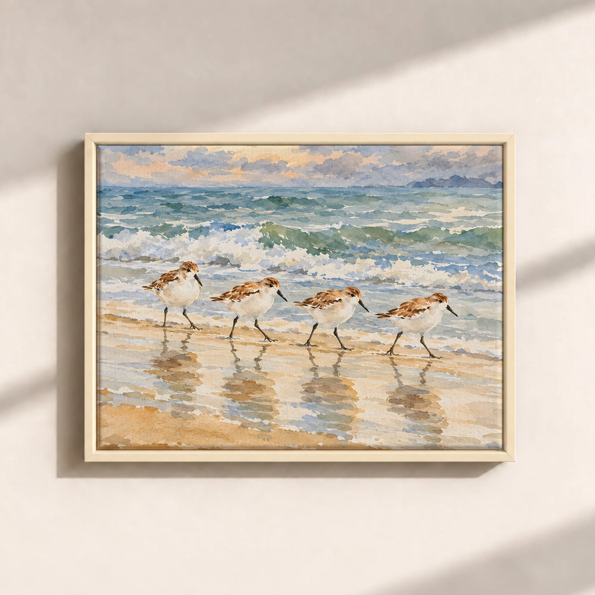 Sandpipers By The Shore Framed Canvas Print