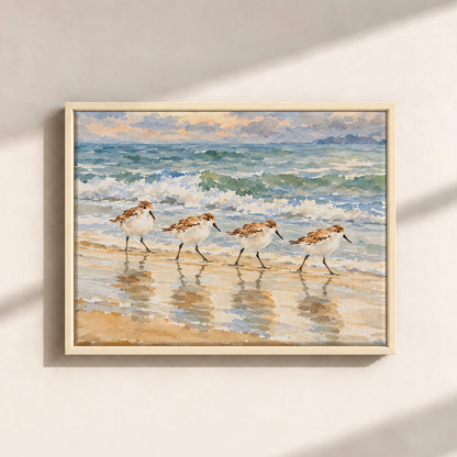 Sandpipers By The Shore Framed Canvas Print