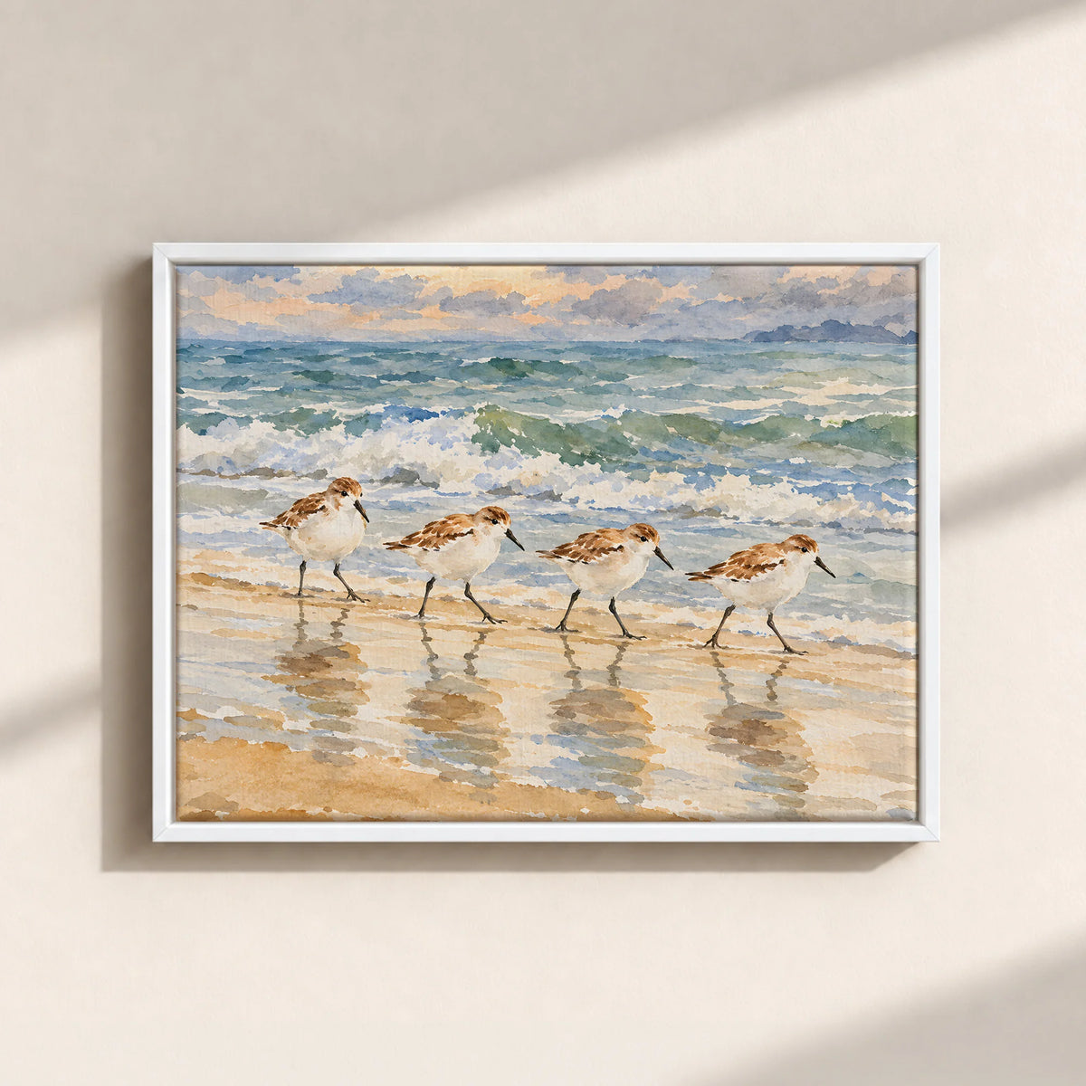 Sandpipers By The Shore Framed Canvas Print