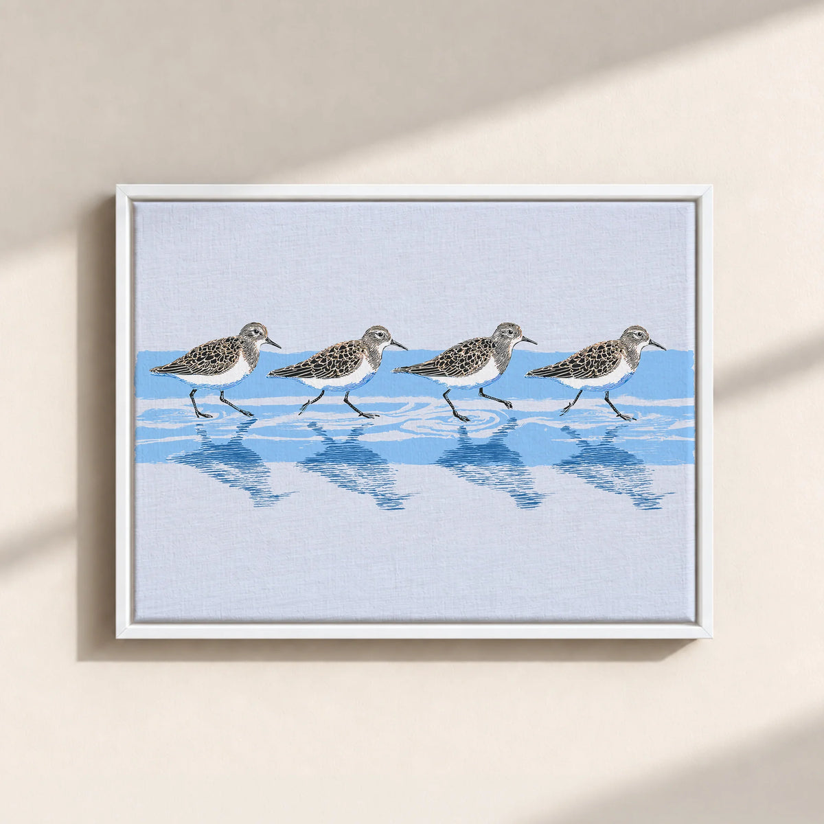Tidewalking Sandpipers Framed Canvas Print