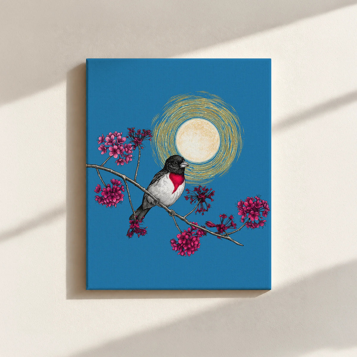 Grosbeak Under Forest's Moonlight Canvas Print