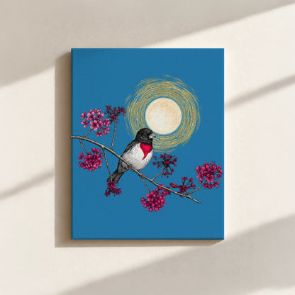 Grosbeak Under Forest's Moonlight Canvas Print