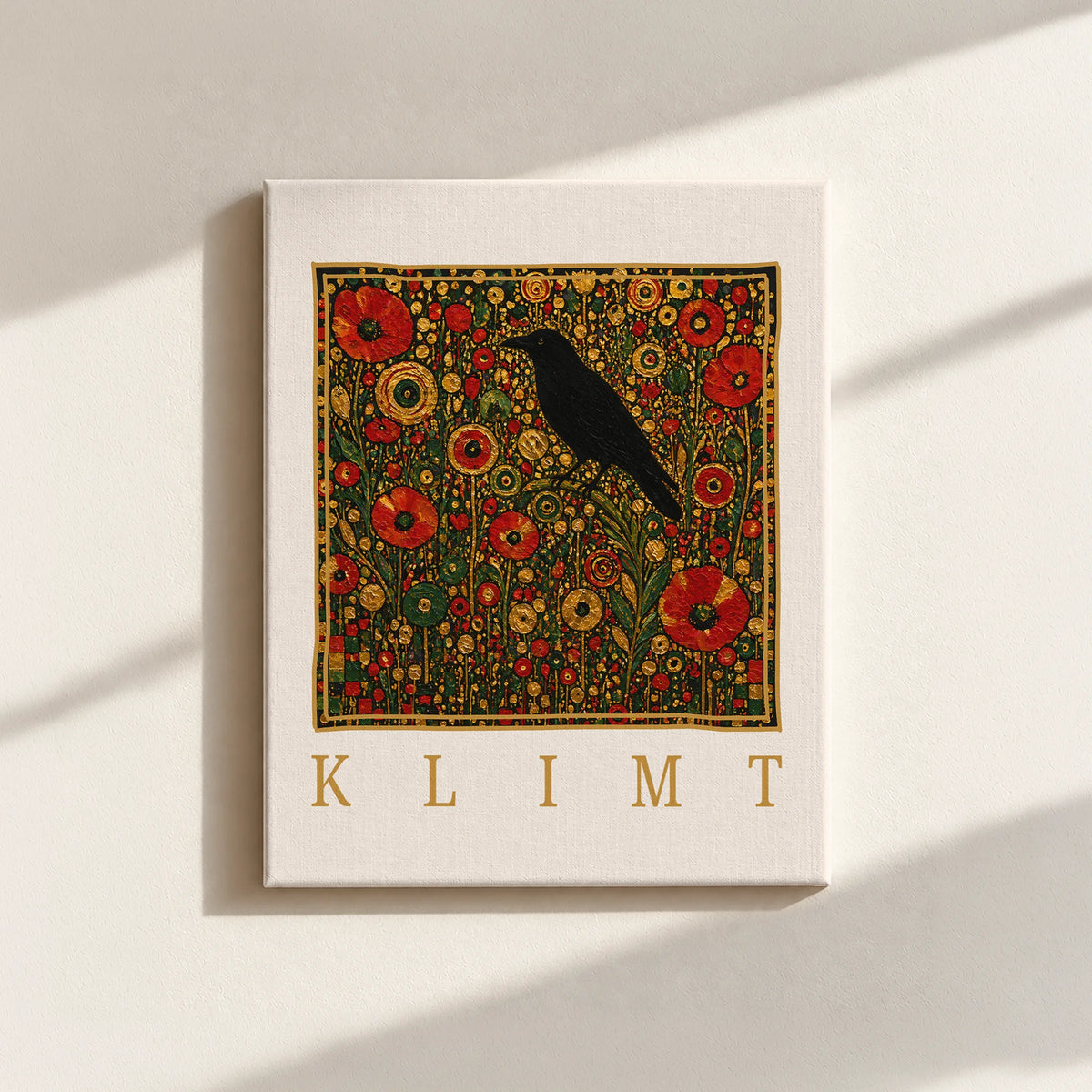 Klimt Raven In Flower Filed Canvas Print