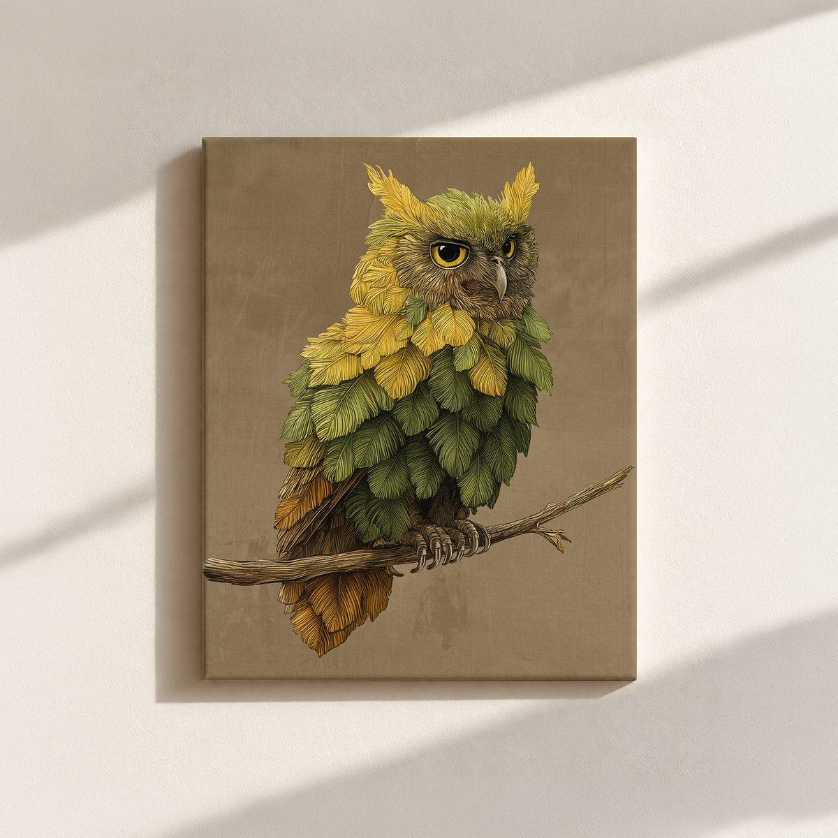 Owl Made By Leaves Canvas Print