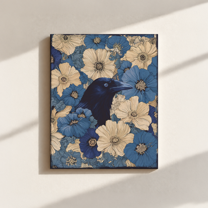 Raven In Flower Field Canvas Print