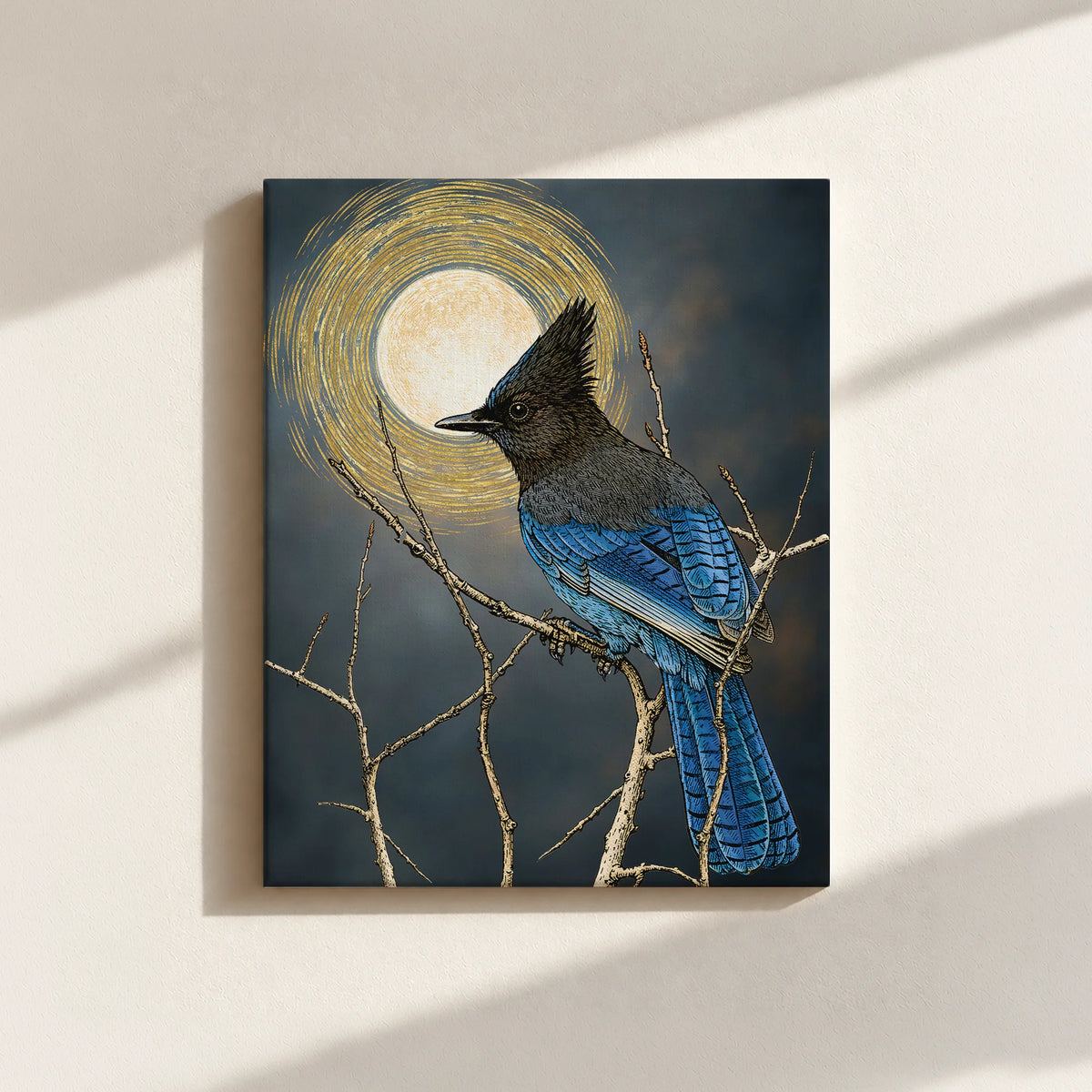 Steller's Jay Under Forest Moonlight Canvas Print