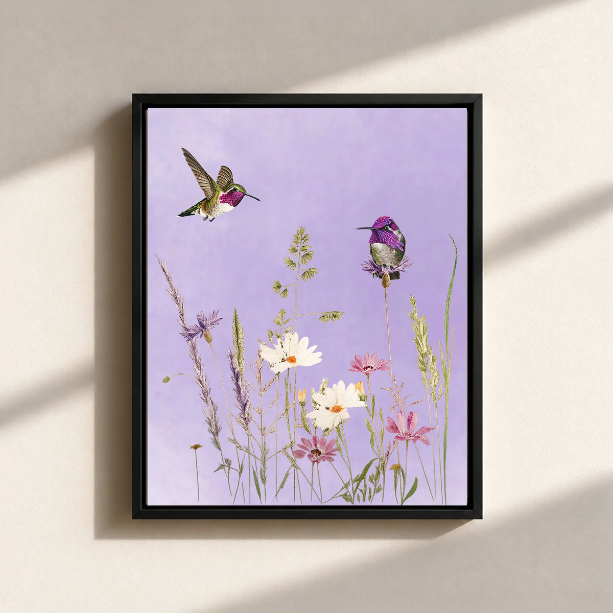 Hummingbirds And Wildflowers Canvas Print (Framed)