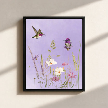Hummingbirds And Wildflowers Canvas Print (Framed)