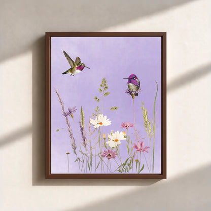 Hummingbirds And Wildflowers Canvas Print (Framed)