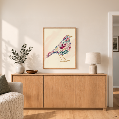 Bird Made By Leaves Canvas Print (Framed)