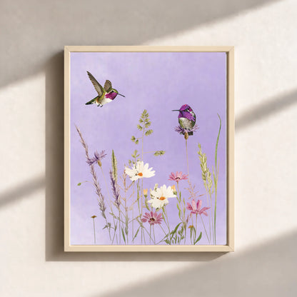 Hummingbirds And Wildflowers Canvas Print (Framed)