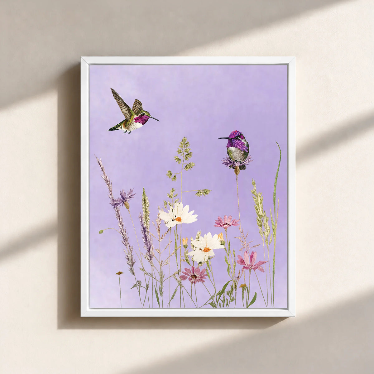 Hummingbirds And Wildflowers Canvas Print (Framed)