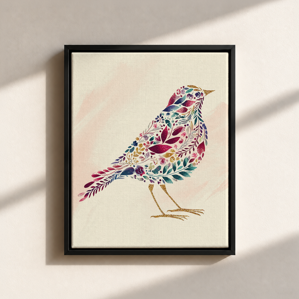 Bird Made By Leaves Canvas Print (Framed)