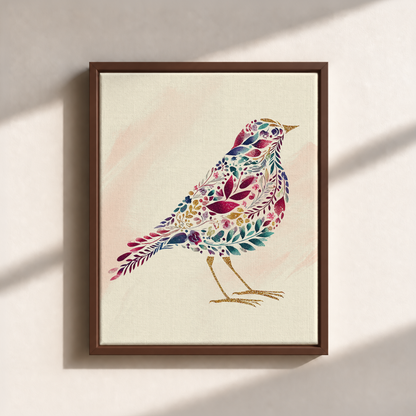 Bird Made By Leaves Canvas Print (Framed)