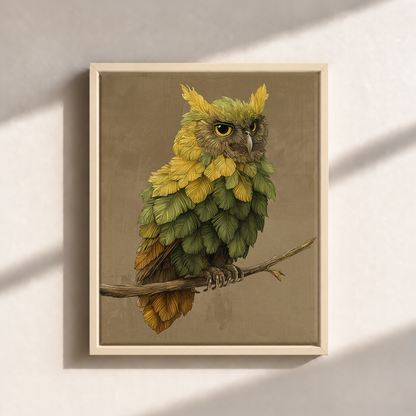 Owl Made By Leaves Canvas Print (Framed)