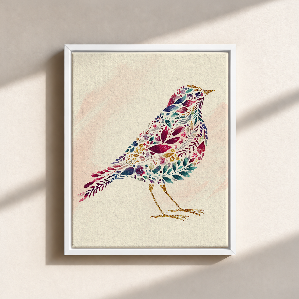 Bird Made By Leaves Canvas Print (Framed)