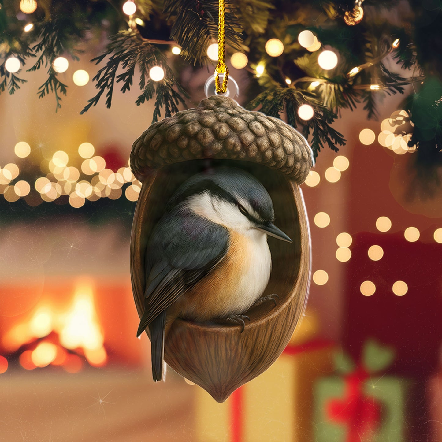 Nuthatch Sleeping Ornament