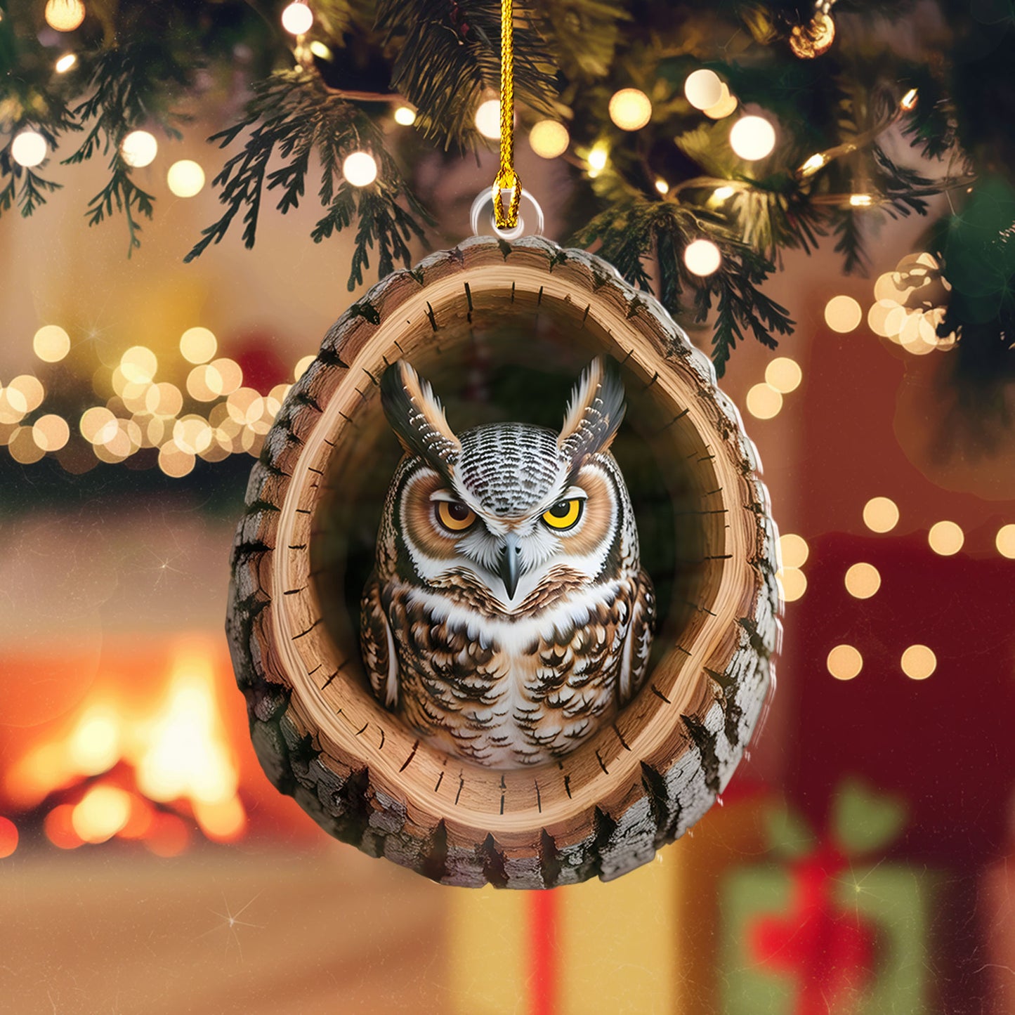 Owl In Tree Hollow Ornament