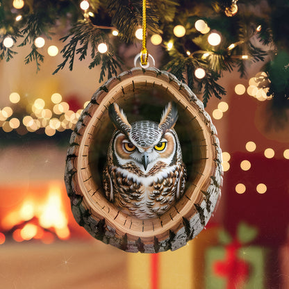 Owl In Tree Hollow Ornament