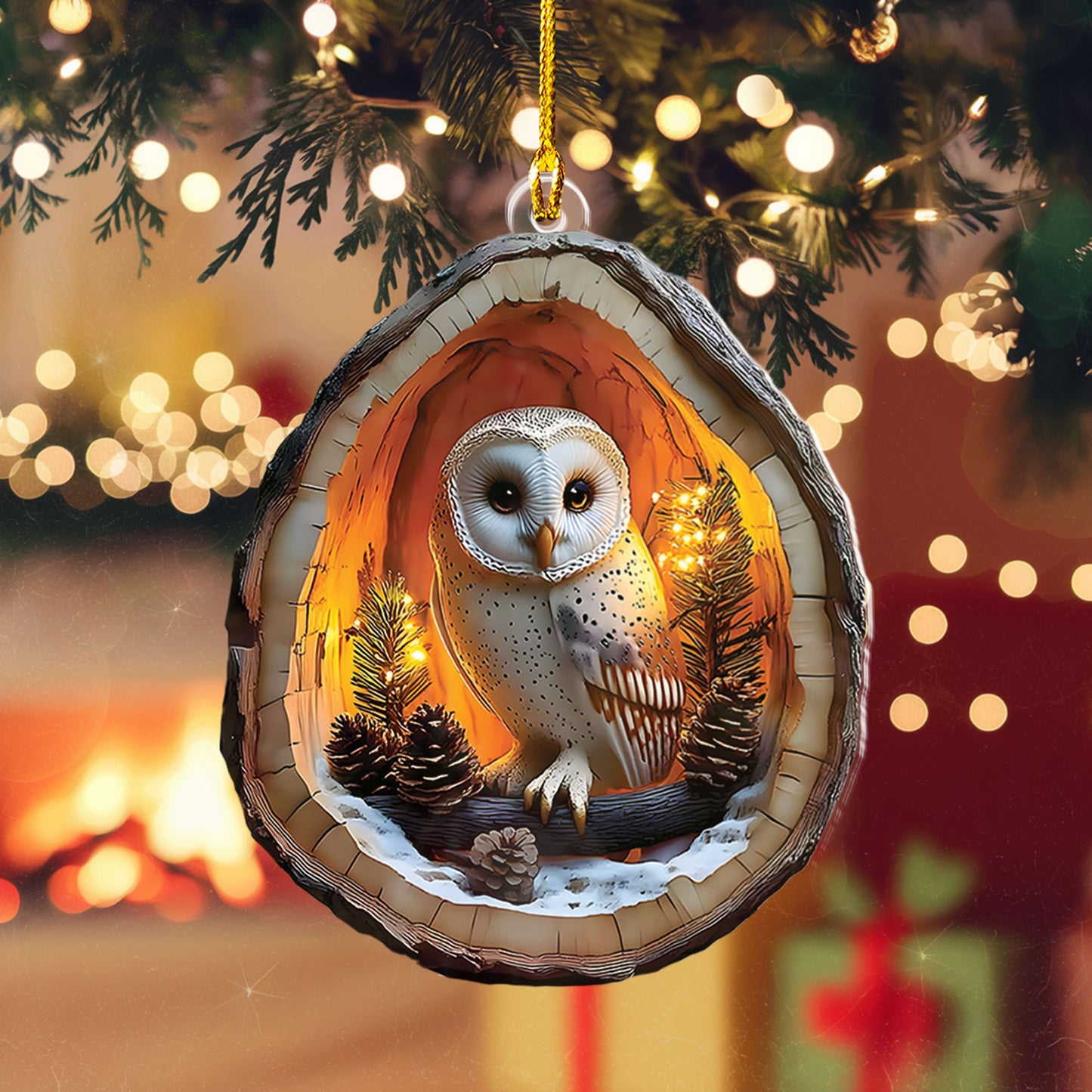 Barn Owl In Tree Hollow Ornament