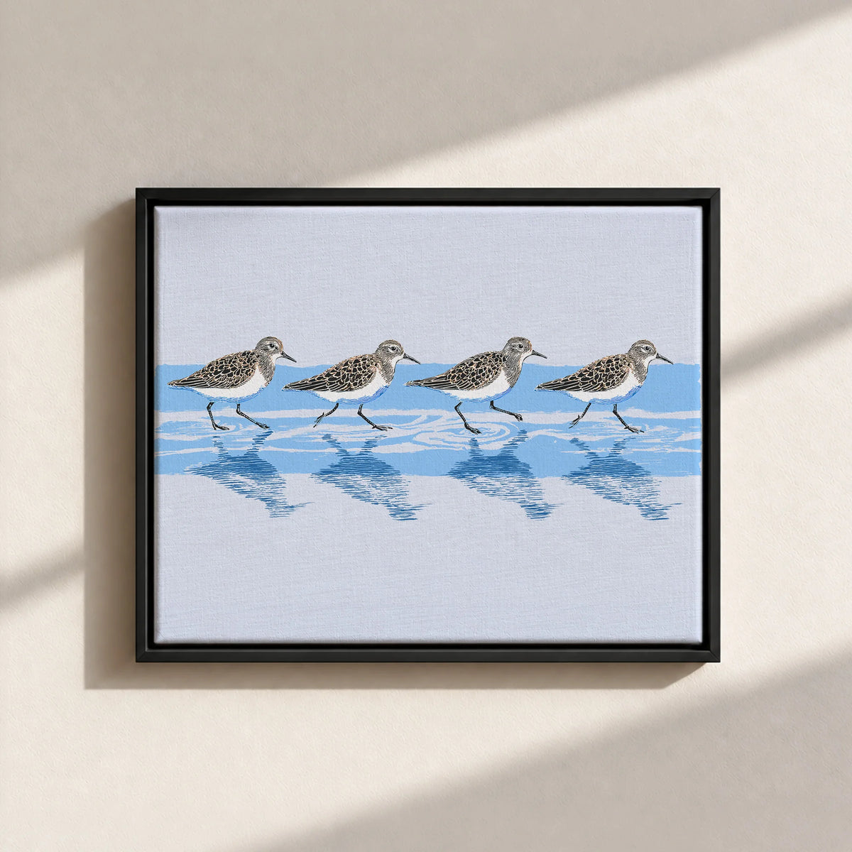 Tidewalking Sandpipers Framed Canvas Print