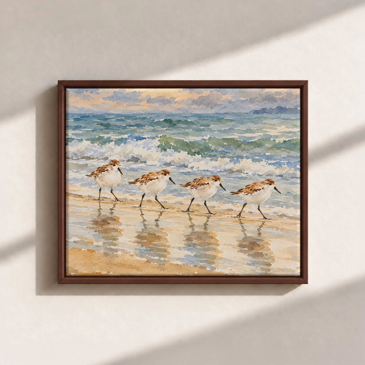 Sandpipers By The Shore Framed Canvas Print