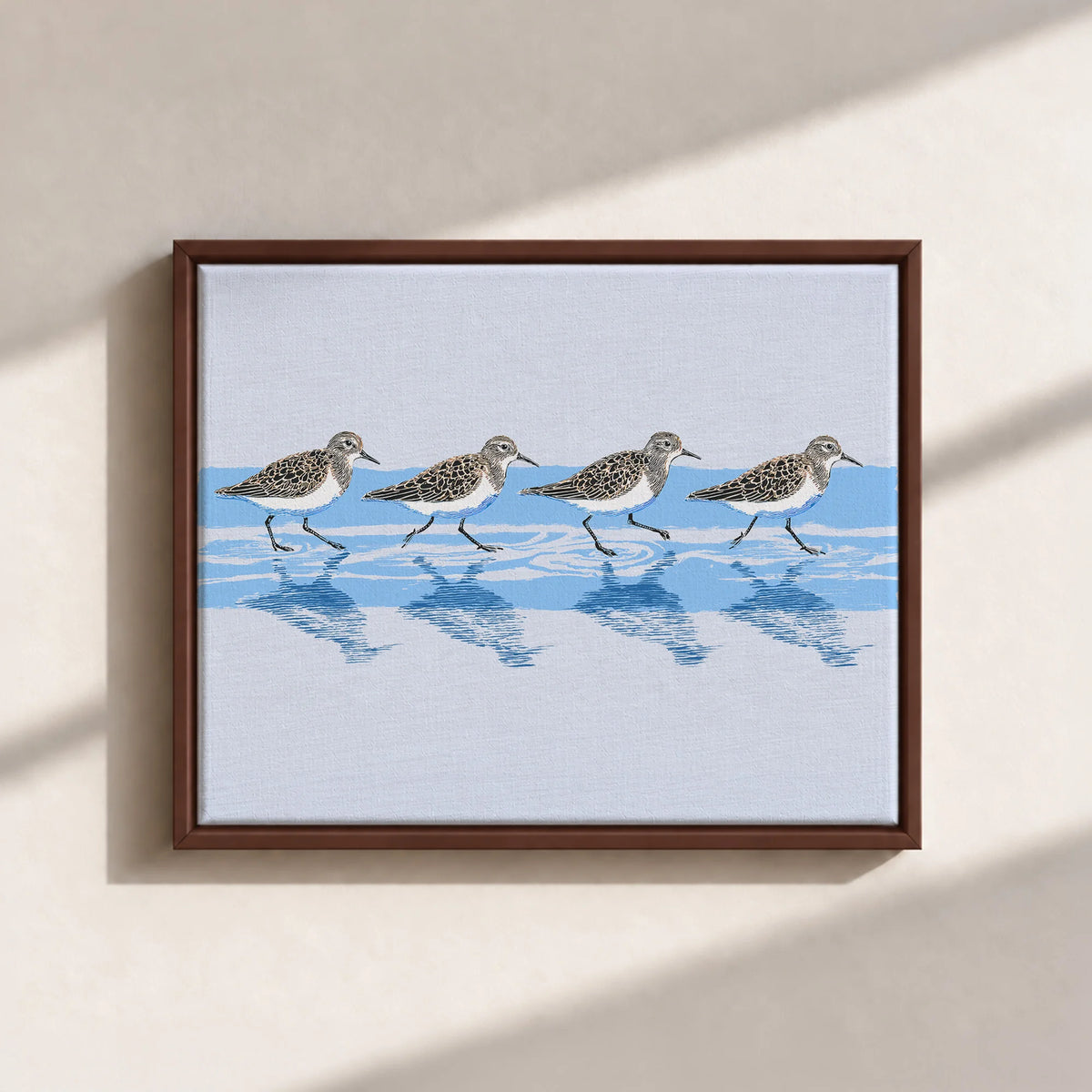 Tidewalking Sandpipers Framed Canvas Print