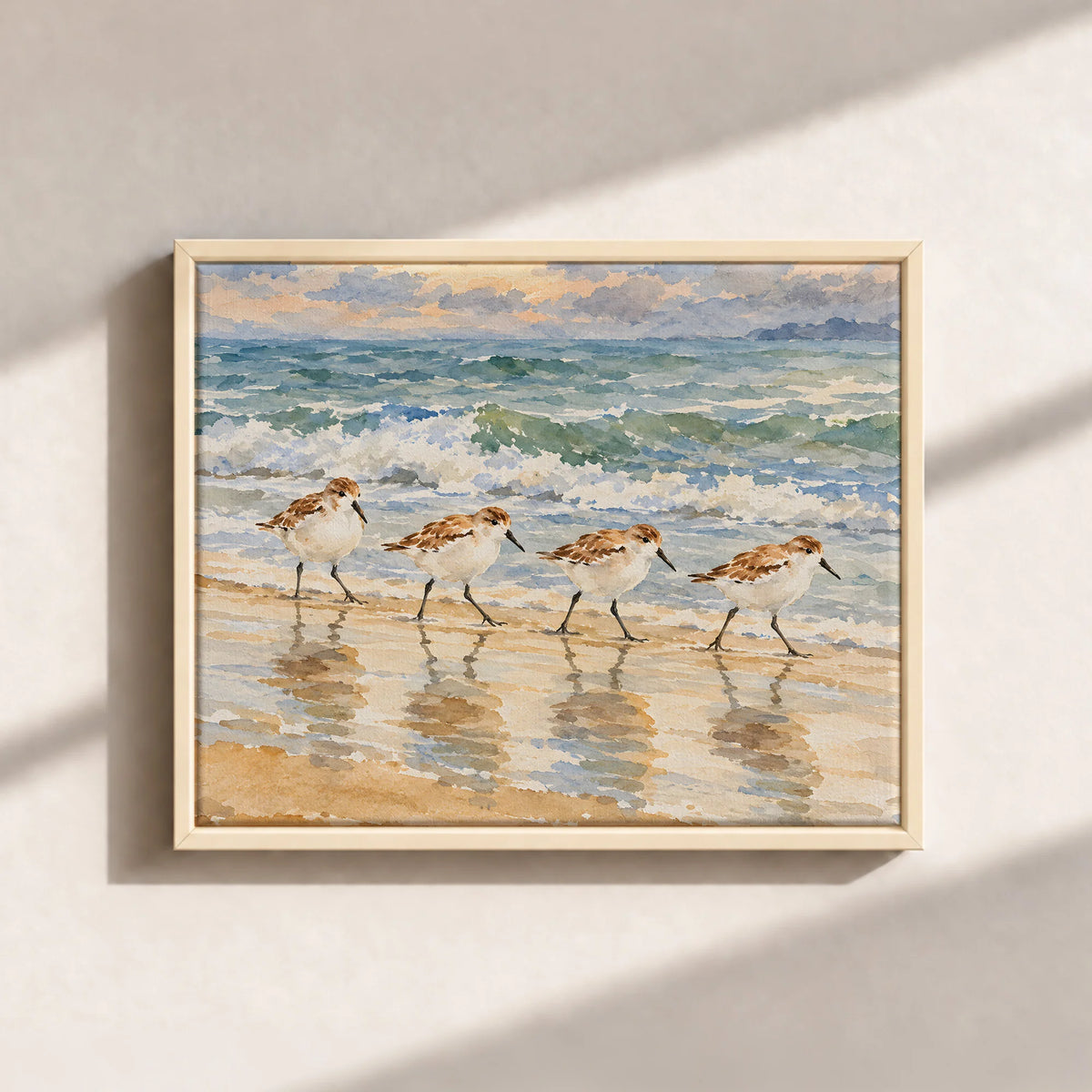 Sandpipers By The Shore Framed Canvas Print