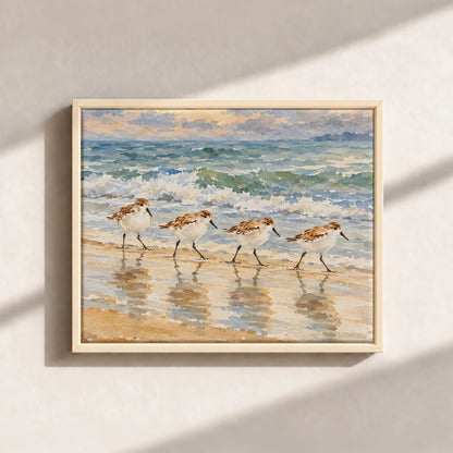 Sandpipers By The Shore Framed Canvas Print