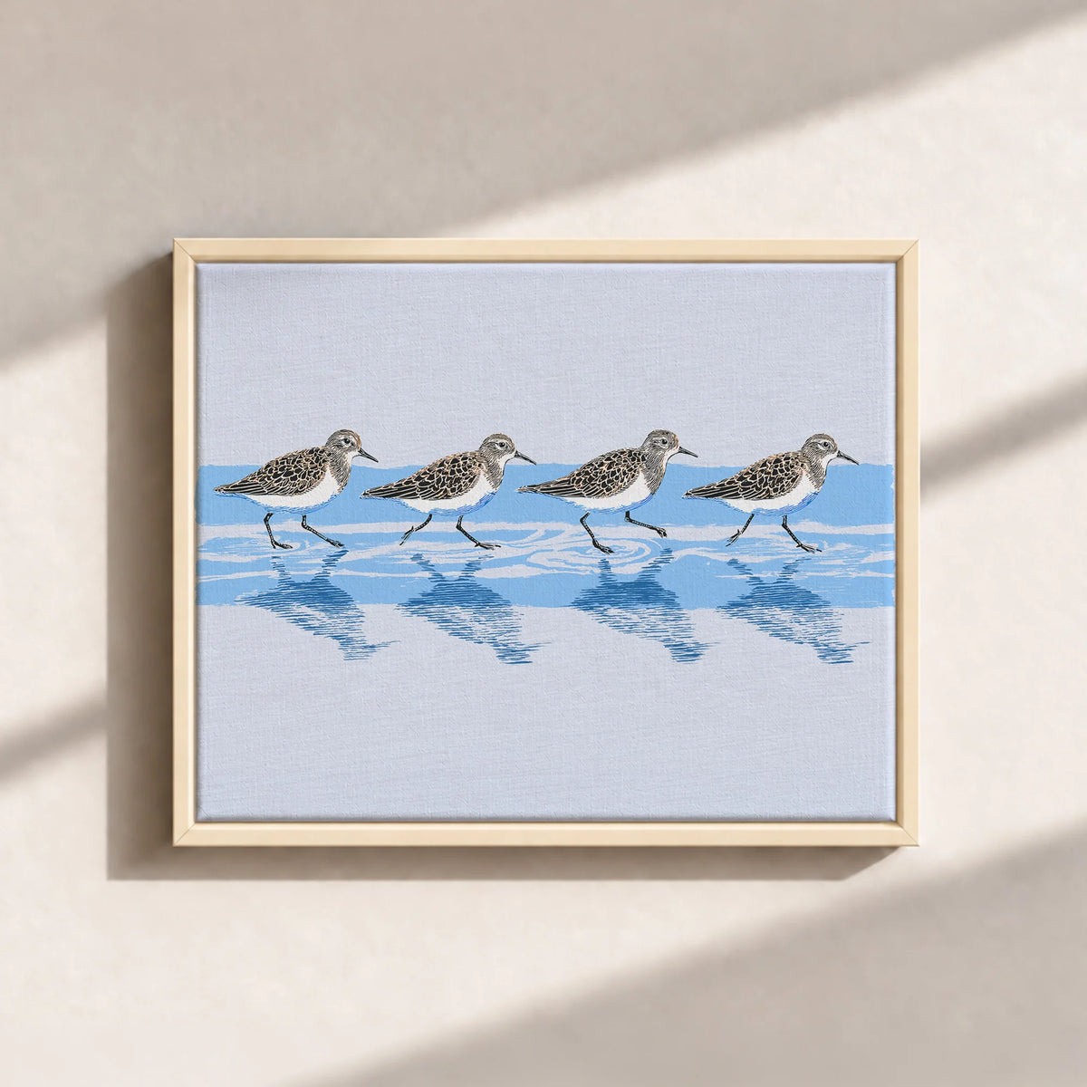 Tidewalking Sandpipers Framed Canvas Print