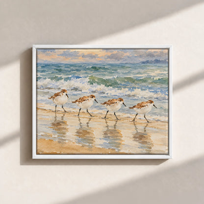 Sandpipers By The Shore Framed Canvas Print