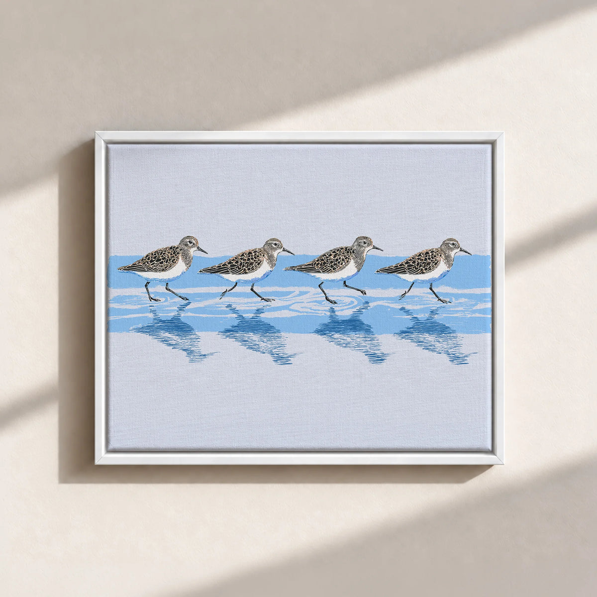 Tidewalking Sandpipers Framed Canvas Print
