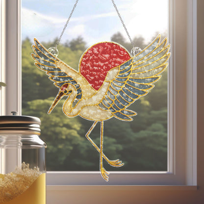 Red Sun Crane Suncatcher