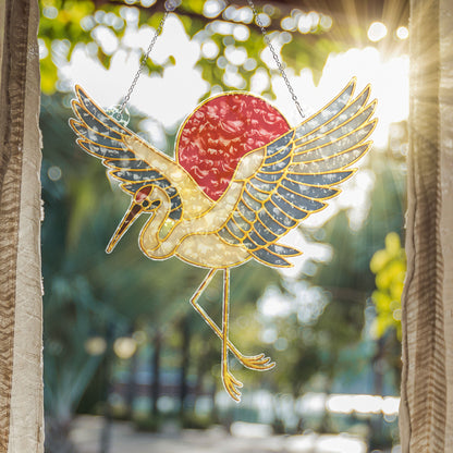 Red Sun Crane Suncatcher