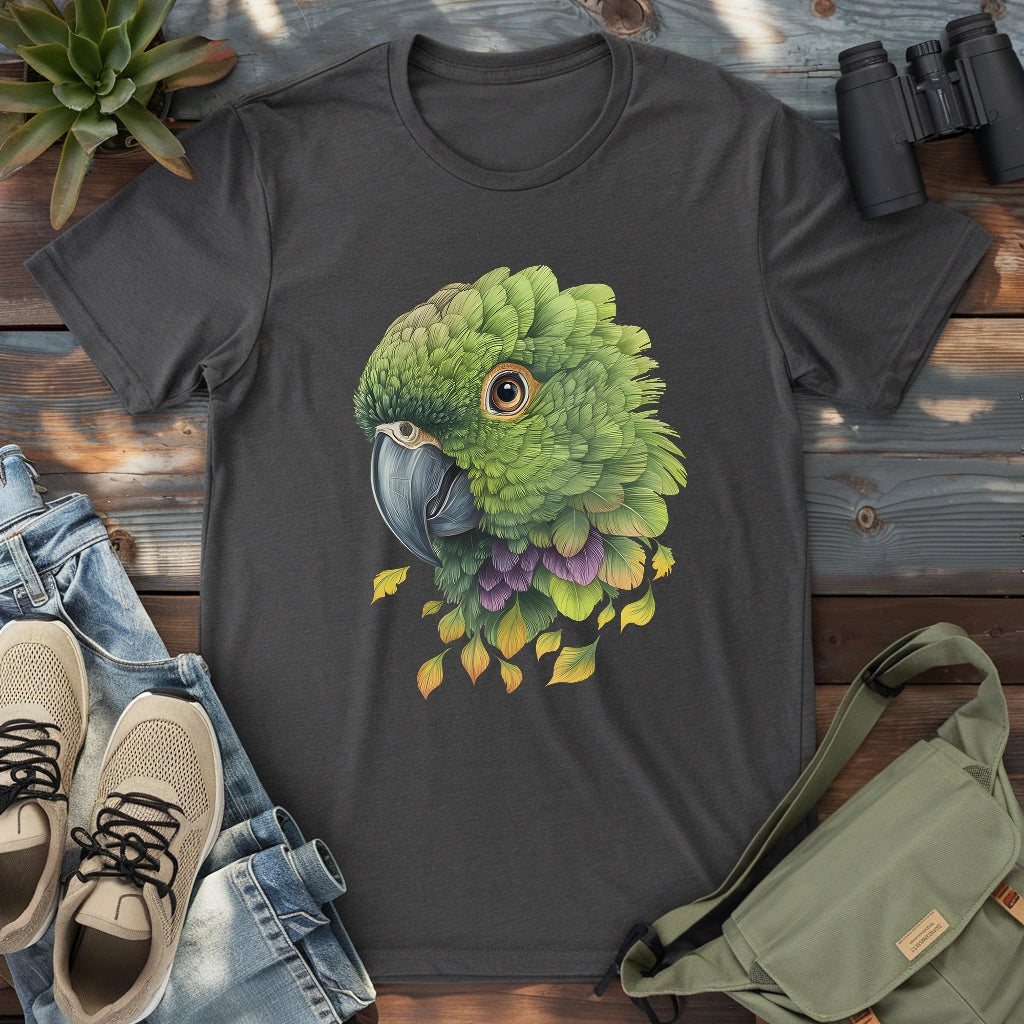 Beautiful Amazon green parrot on a shirt!