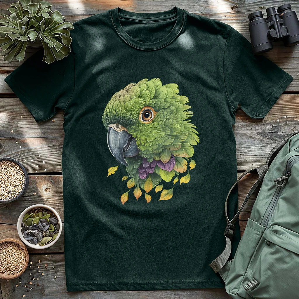 Beautiful Amazon green parrot on a shirt!