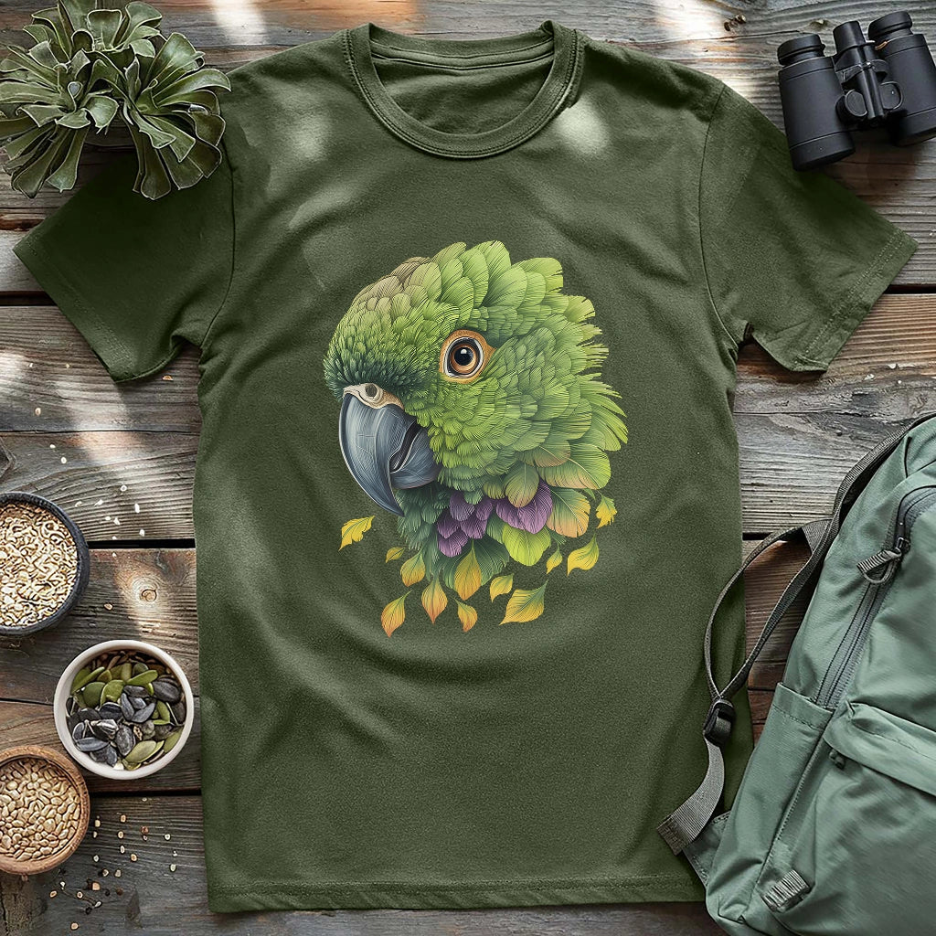 Beautiful Amazon green parrot on a shirt!
