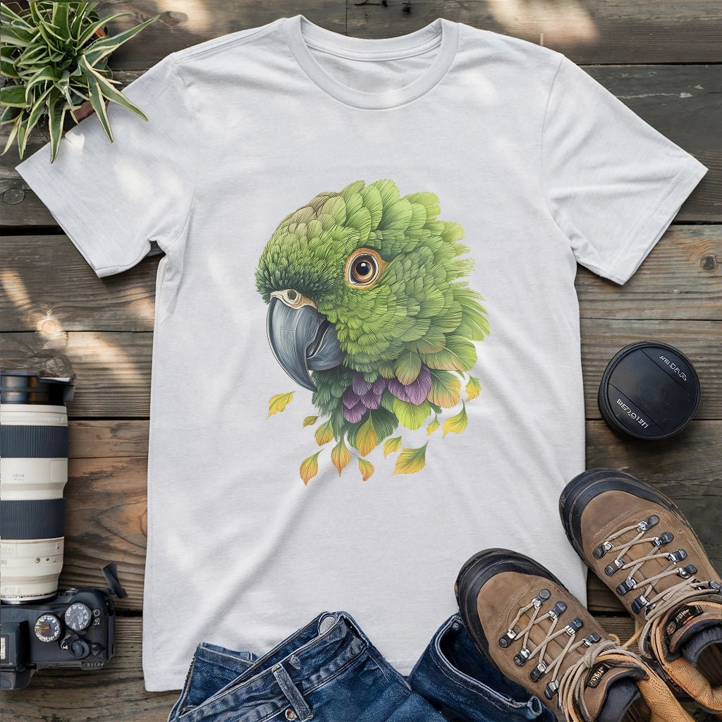 Beautiful Amazon green parrot on a shirt!
