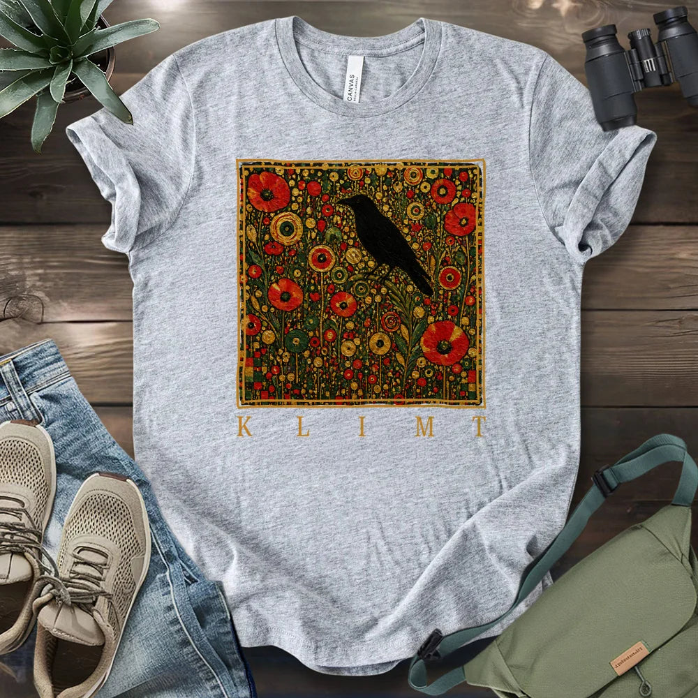 Klimt Raven In Flower Field T-shirt