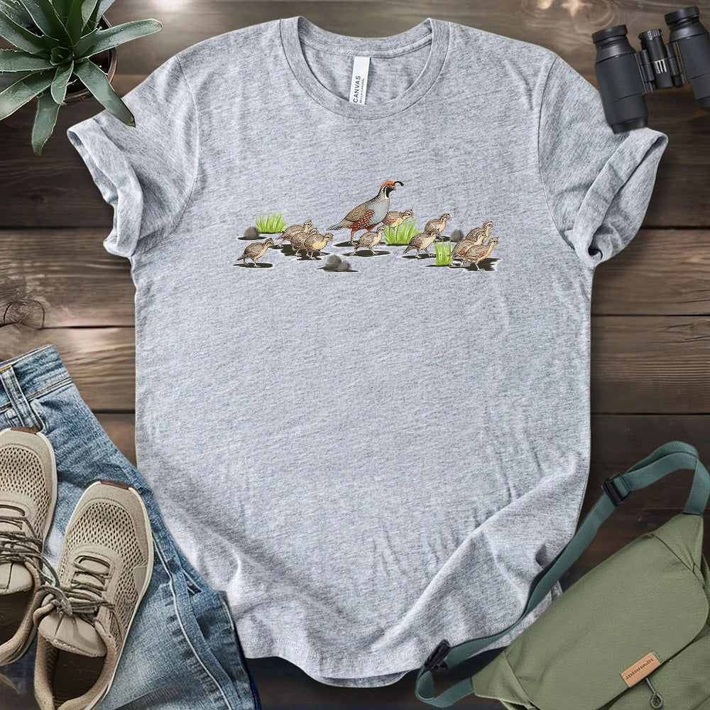 Quail Family Crossing The Road T-shirt