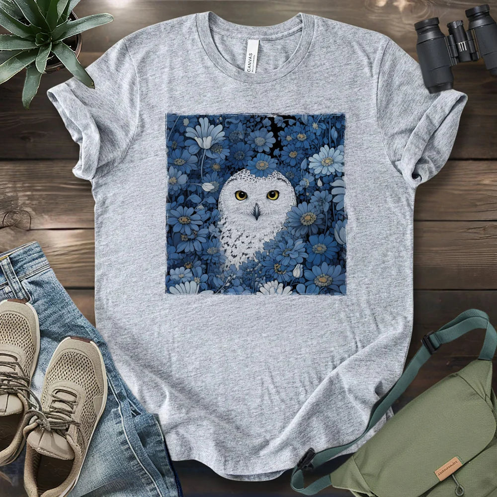 Snowy Owl In Flower Field T-shirt